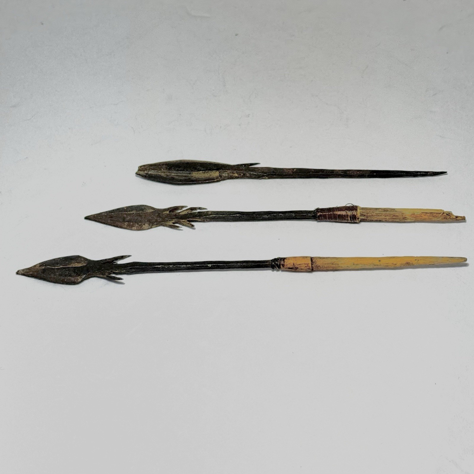 Antique African Spears Tribal Weapons Wood & Iron 3-Piece Set