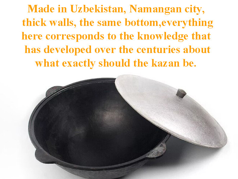 Kazan 100% Cast Iron Authentic Uzbek Cauldron & Oven Uchag Pilaf Plov Lagman Wok