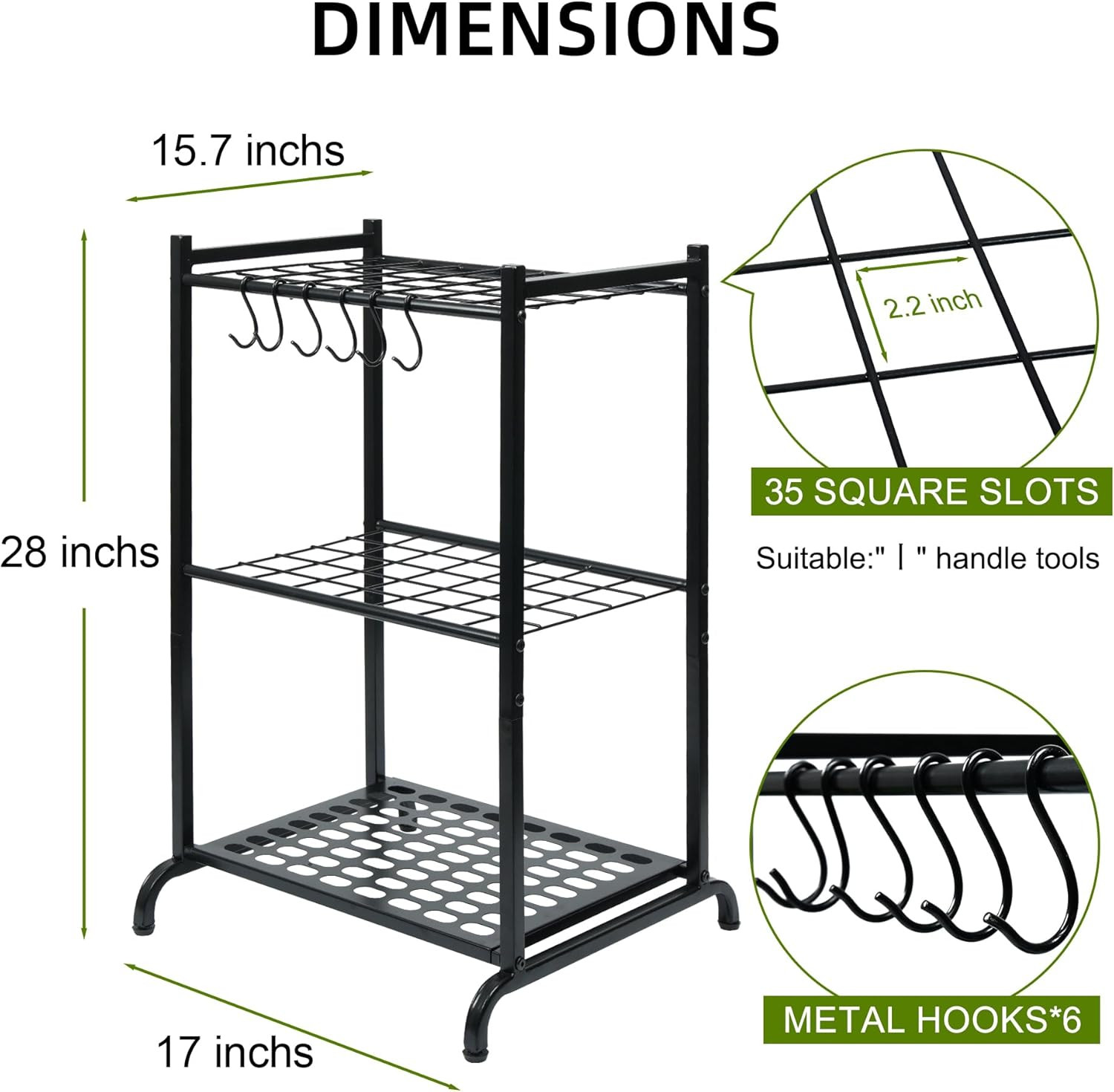 Garden Tool Organizer with Storage Hooks, Yard Tool Tower Rack for Garage Organi