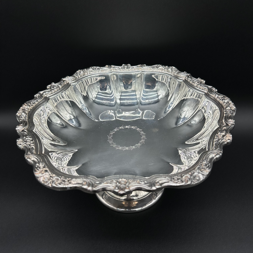 Vintage Silver Plated Large Compote 10.5" 2.4lbs Rose Swirl Pattern