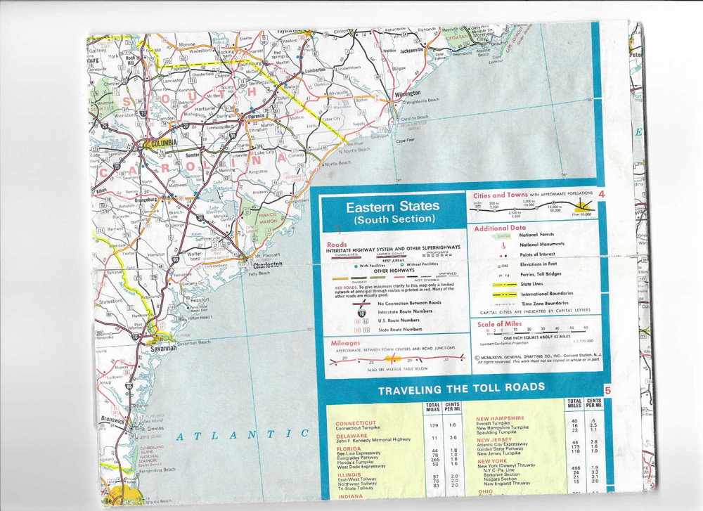 Eastern USA map, Inforoad USA 1977