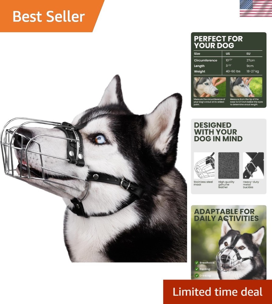 Metal Dog Muzzle with Leather Straps - Comfortable for Training & Walks