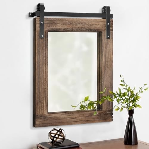 Rustic Rectangle Wood Frame Wall Mirror - Large Decorative Mirror for Bedroom, L