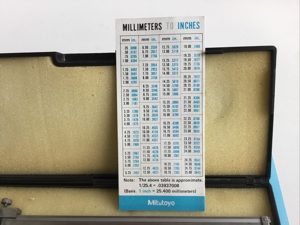 Dial Caliper 6" Calibrated .01" with Case includes Mitutoyo conversion card EUC