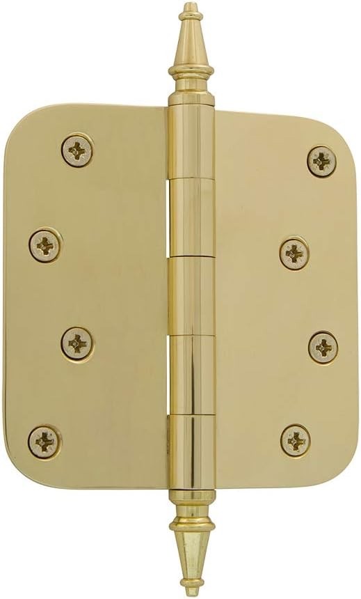 Nostalgic Warehouse 4" Door Hinge, Steeple Tip, Polished Brass, 5/8" Radius