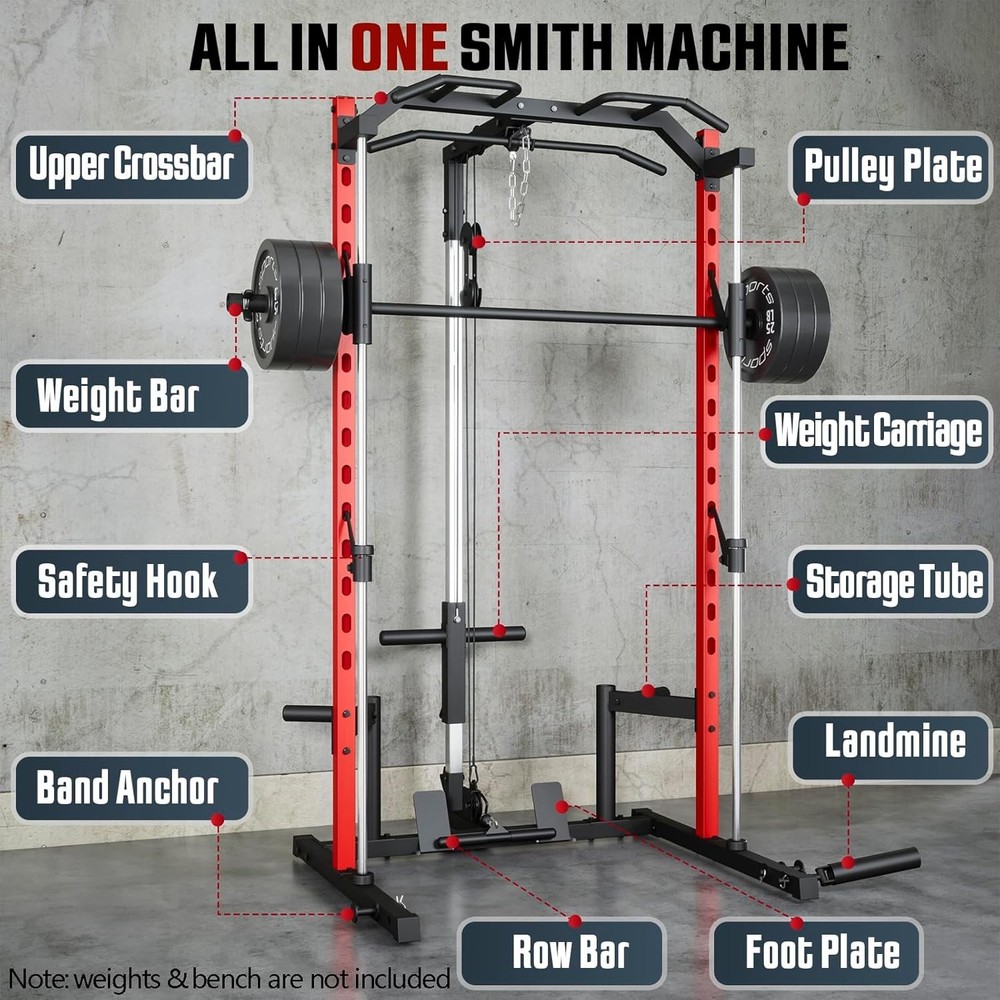 1400 Lbs Smith Machine Multi-Function Squat Rack with LAT-Pull Down Power Cage