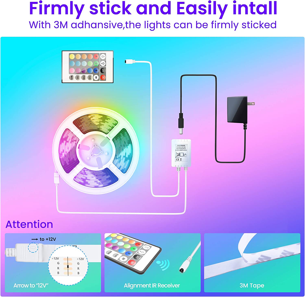 Bluetooth LED: Music Sync, Color Change, Phone Control, Remote (App+Remote+Mic)