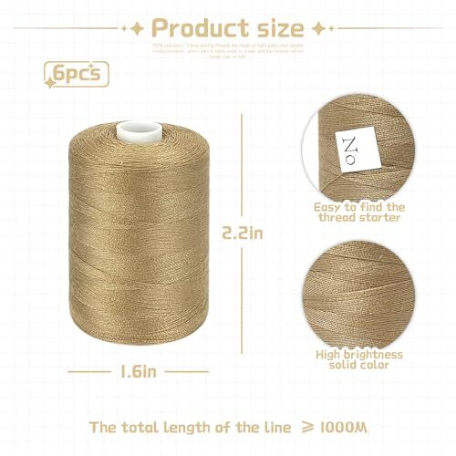All Purpose Sewing Thread, Thread for Sewing Machine, 6 Spools Each 1000 Yards