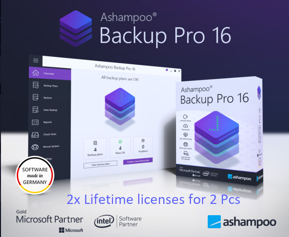 2x Ashampoo Backup Pro 16 - Backup Rescue Restore - Lifetime license [DISC]
