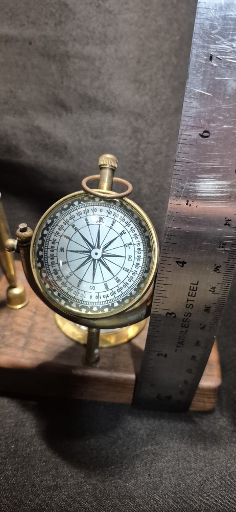 Brass Pen Holder Compass Clock Table Topper