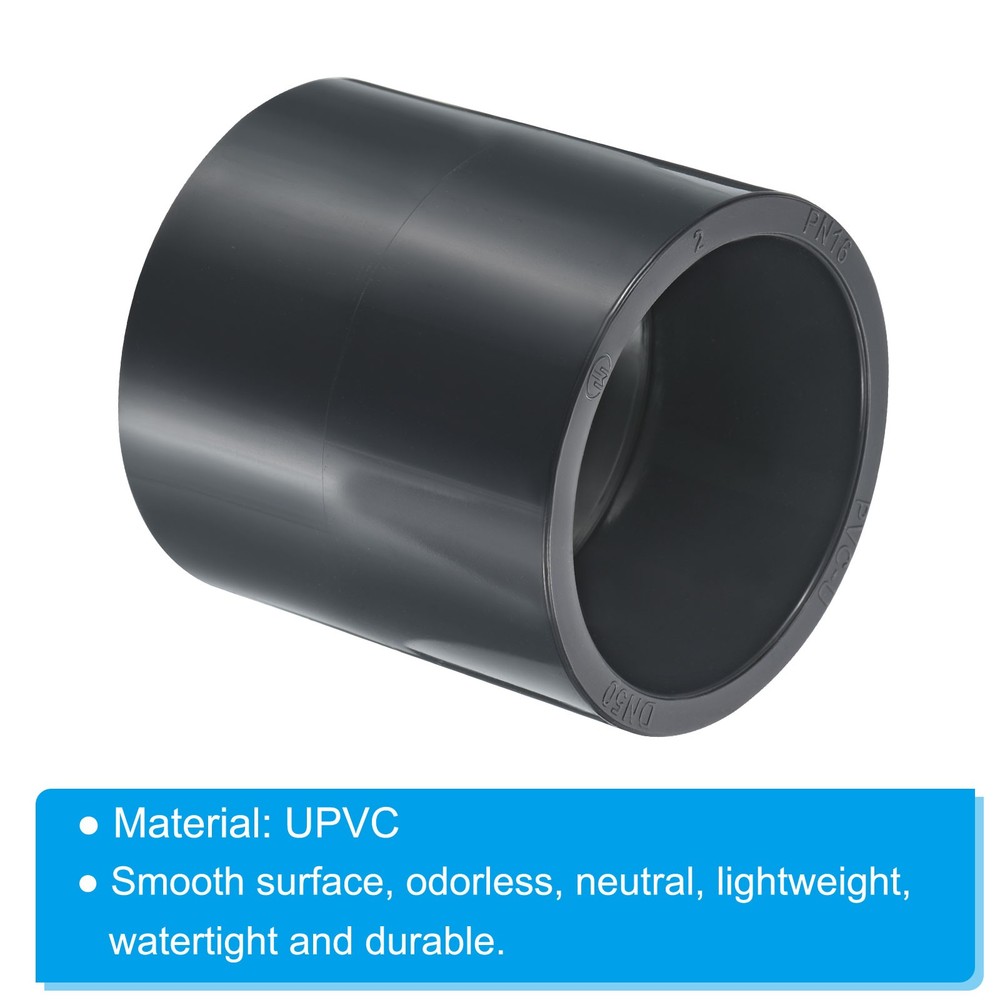 UPVC Pipe Fitting 63.5mm 2.5" Socket, 1pc Straight Joint, Dark Grey