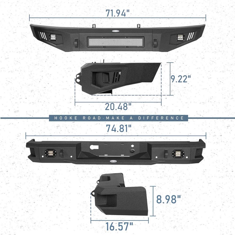 F150 Front Rear Bumper 2009-2014 Full Width Steel LED Lights D-ring Mounts