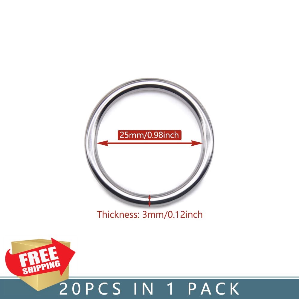 SEMINI 20pc Metal O Ring Buckles Welded Round Loop Craft Hardware