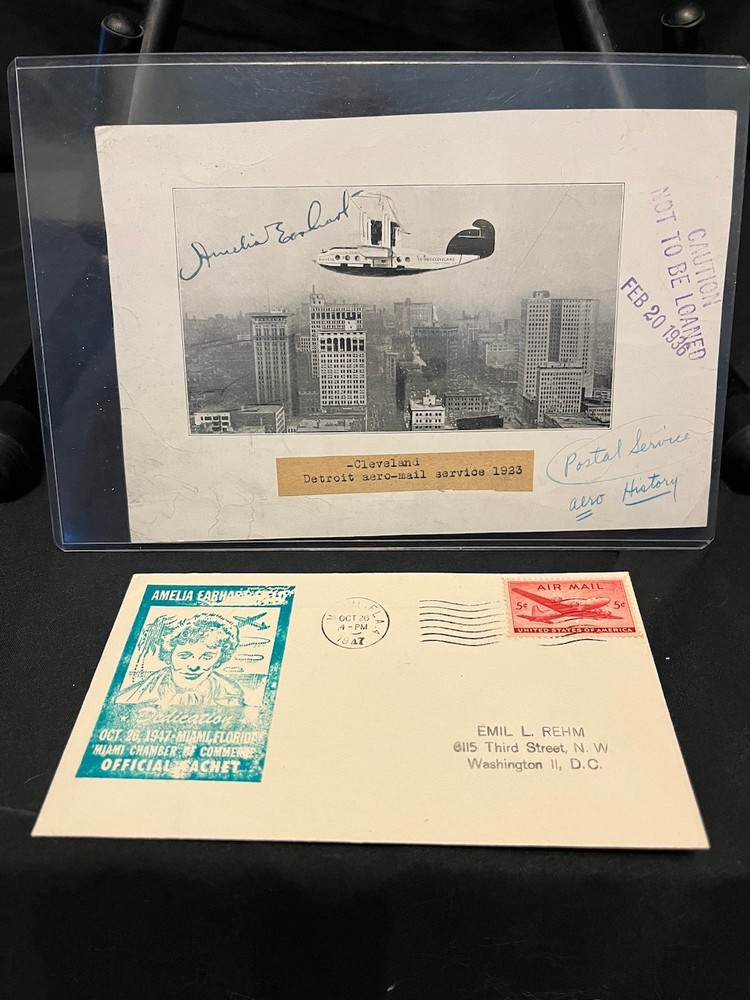 Amelia Earhart Signed Postcard W/Extras