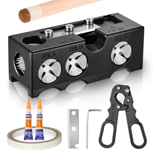 11-in-1 Pool Cue Tips Shaper, Pool Cue Tips Replacement Kit, Pool Cue Black