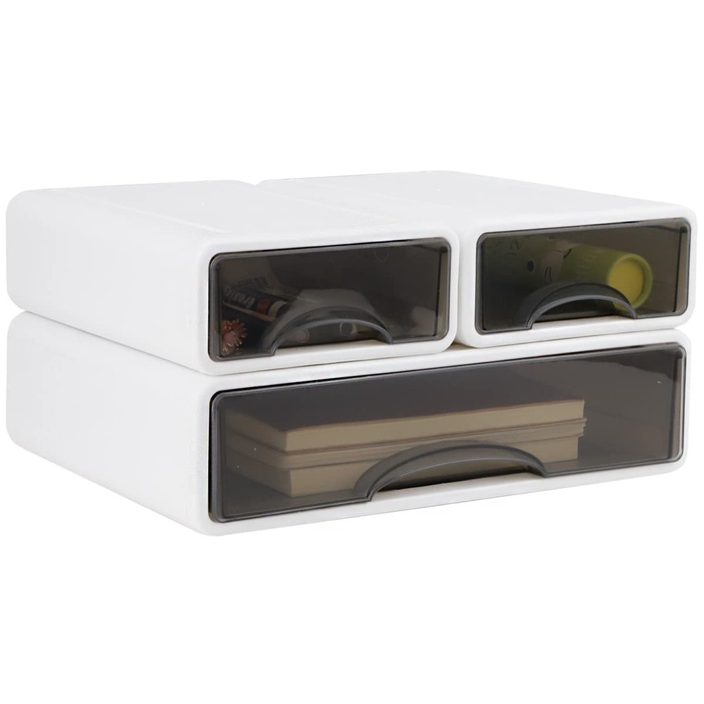 Stackable Desk Organizer, 3-Piece Plastic Drawer Set, White, 13" Wide Letter ...