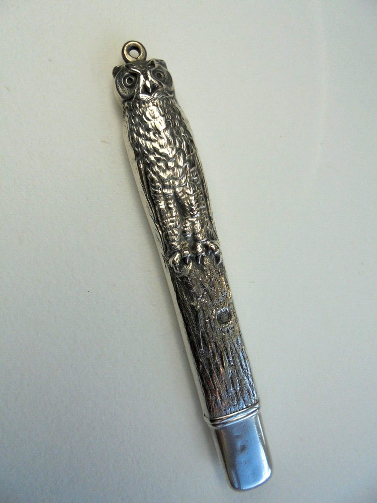 Sterling Silver Owl Pencil Holder / Needle Case