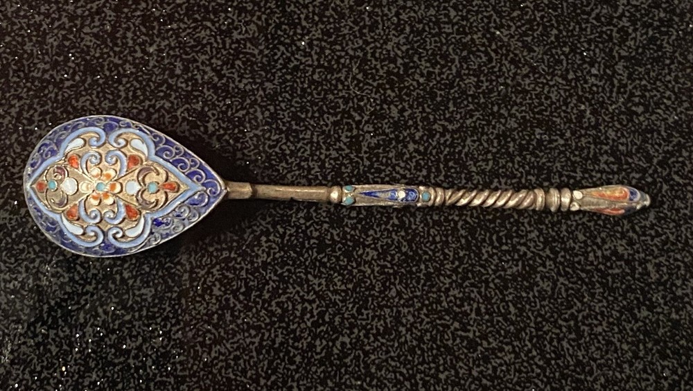 Cloisonne Enamel Teaspoon Russian 84 Standard Silver