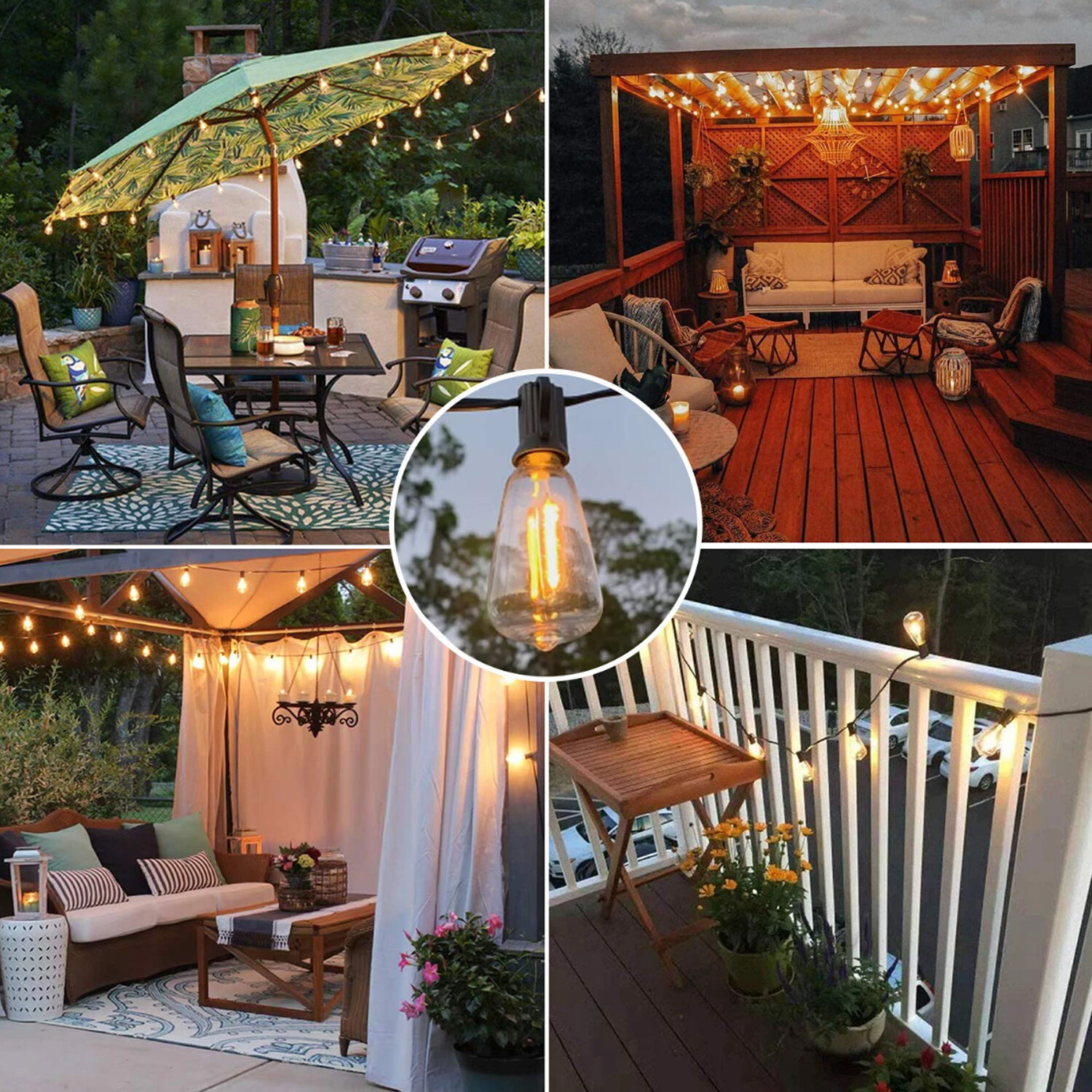 Outdoor String Lights, IP65 Waterproof Led Lights,Hanging for Backyard Garden