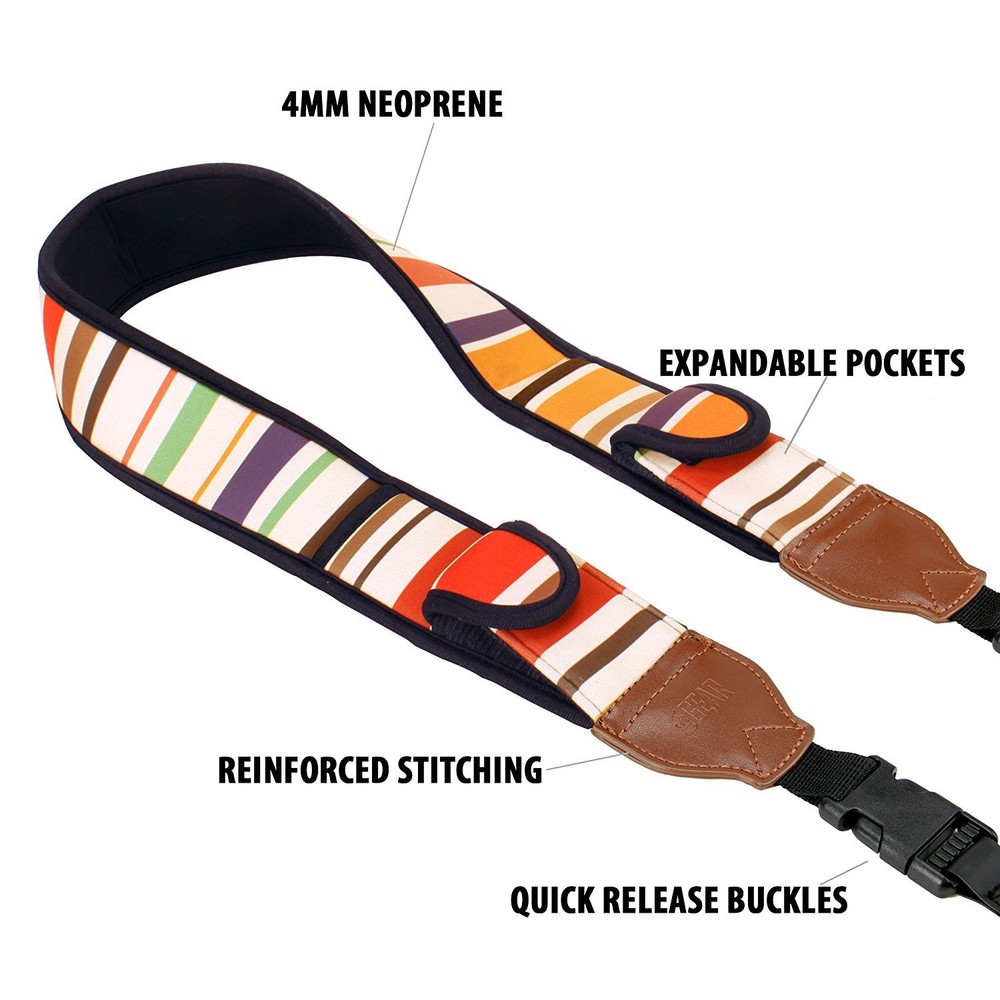 NEW TrueSHOT Camera Strap with Vintage Striped Neoprene Quick Release Strap