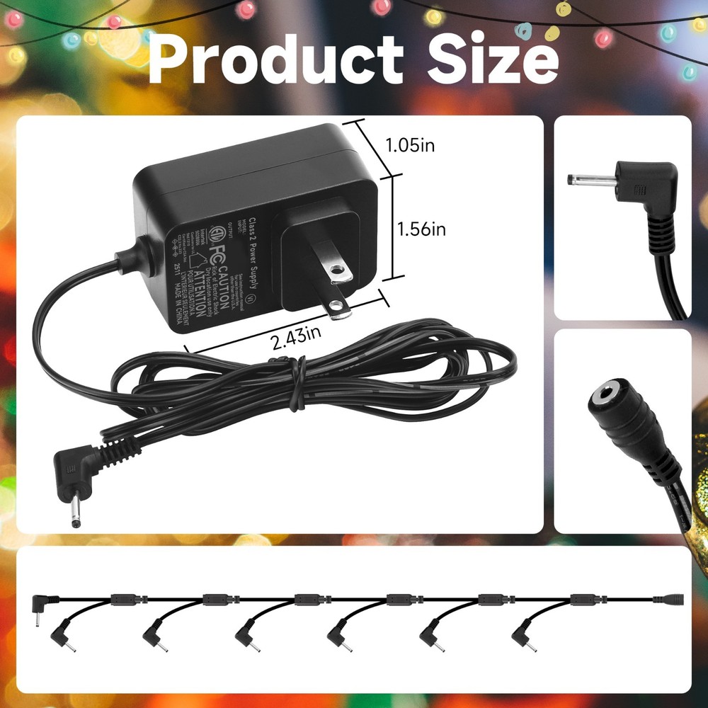 4.9FT+10FT Cable 7 Plug Power Adapter for Hallmark Keepsake,Storytellers