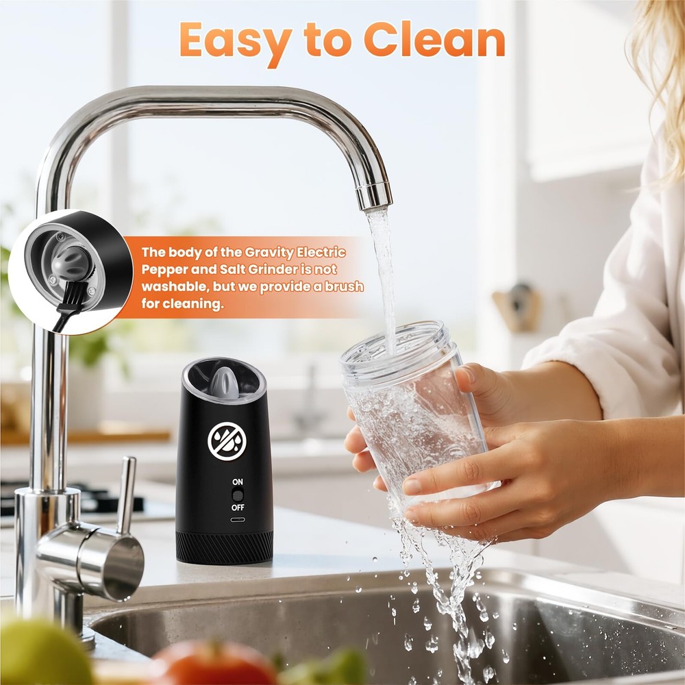 Gravity Electric Salt and Pepper Grinder Set with LED Light, Automatic Rechar...