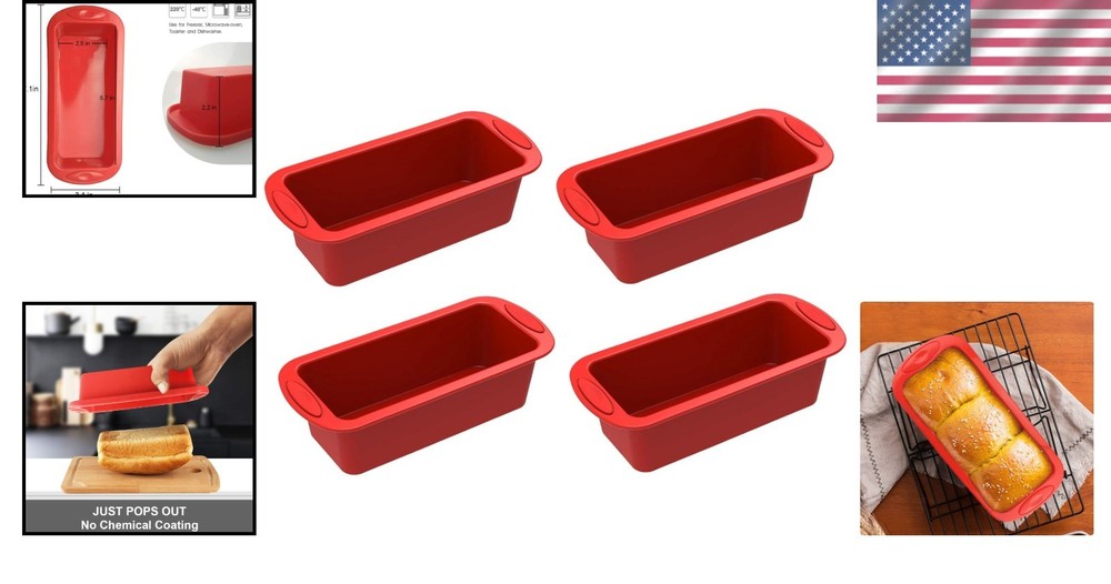 Compact 4-Pack Mini Loaf Pans - Nonstick Silicone for Effortless Baking