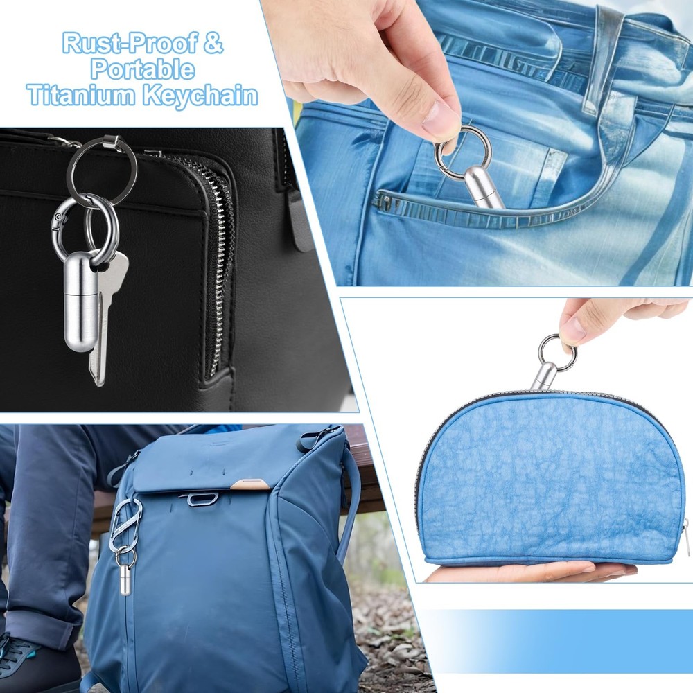 Small Pill Case Keychain Portable Waterproof Titanium Pocket Small, Silver