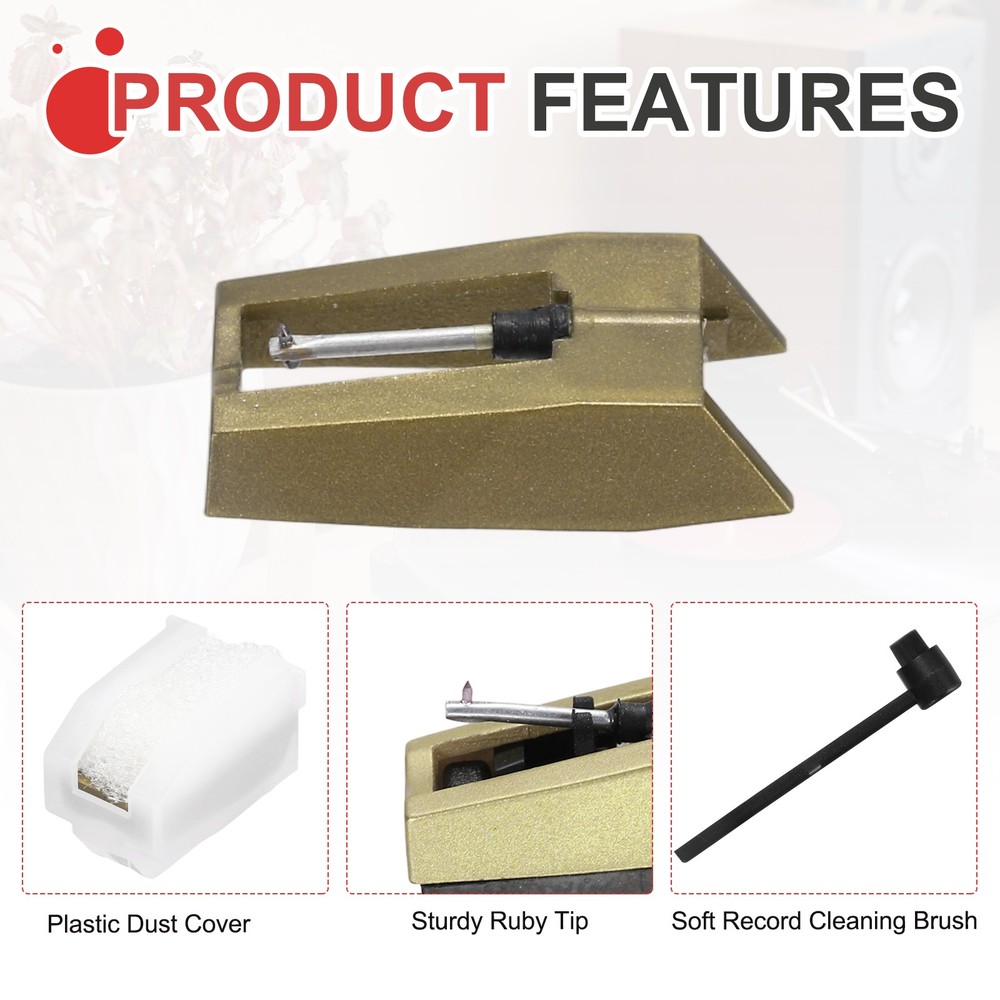1 Pack Record Player Needle, Replacement Record Needle with Cleaning Brush, Gold