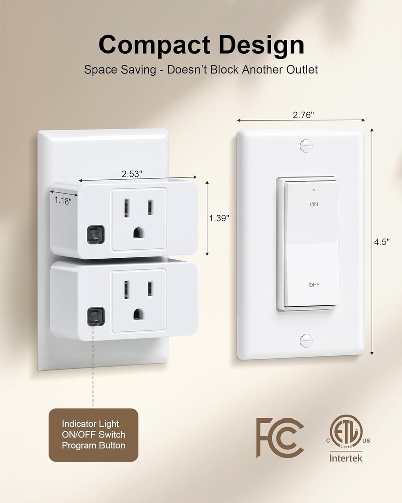 2 Pack Remote Control Outlet, 15A Wireless Light Switch for Household Appliances