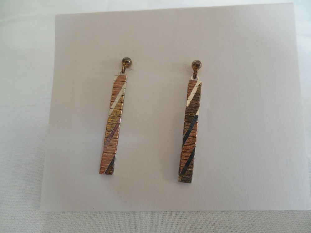 Sterling silver textured mixed metal dangle post earrings
