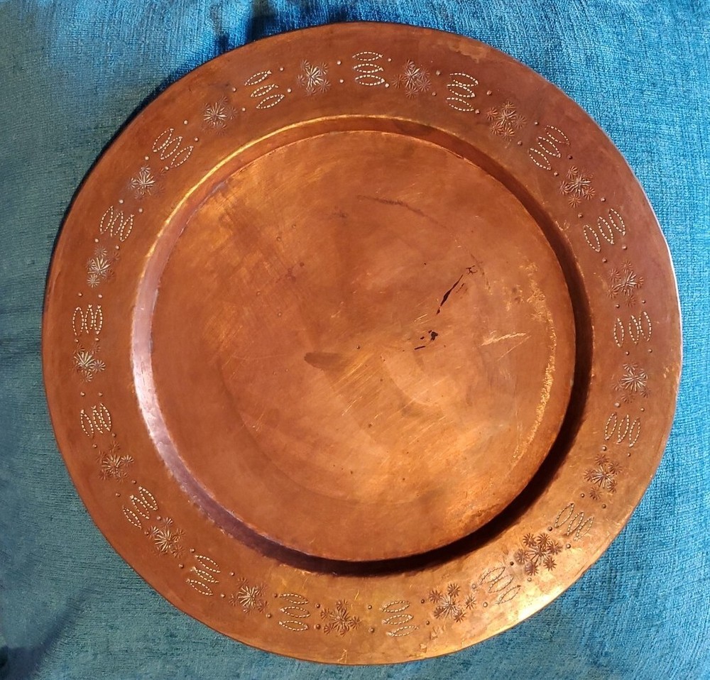 Vintage Copper Plate Hand Hammered Decor Edge Pattern Design Beautiful