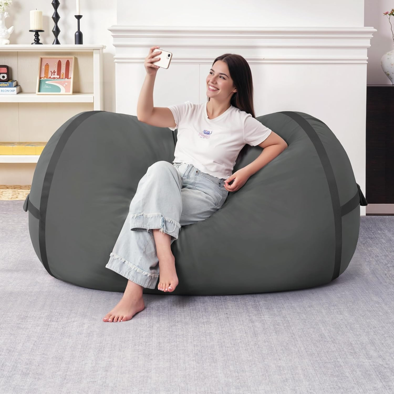 4Ft Bean Bag Chair Giant Bean Bag Chairs for Adults with Memory Foam Filled, ...