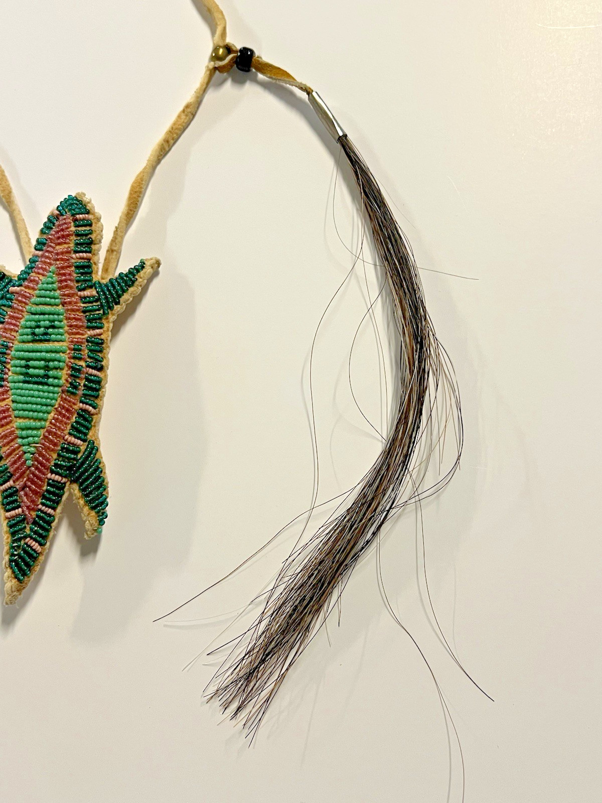 Native American Indian Rawhide Lizard Fetish & Horse Hair Tassels; Hand Sewn