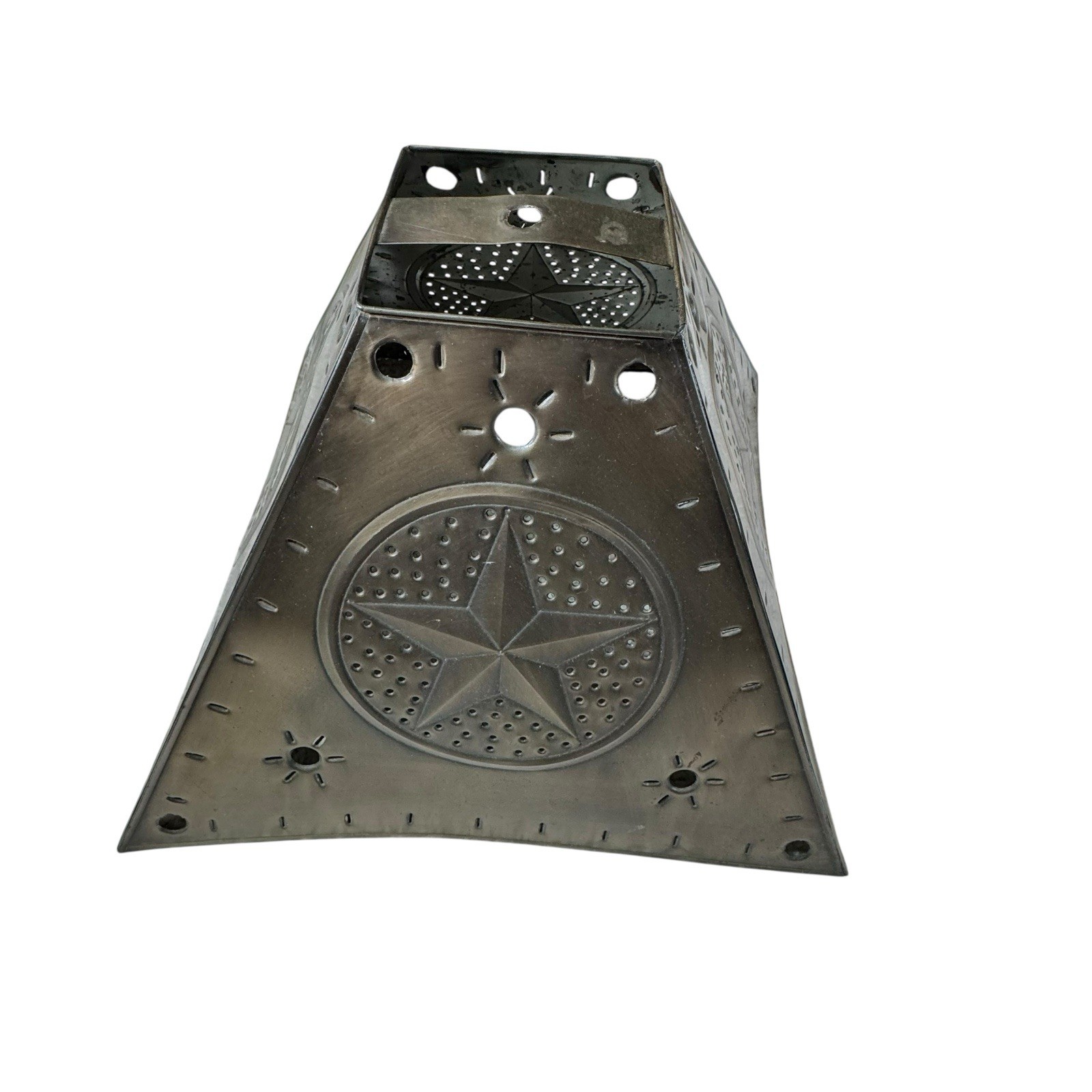 Vintage Rustic Hammered Metal Punched Tin Folk Art Square Lamp Shade 18”x18”