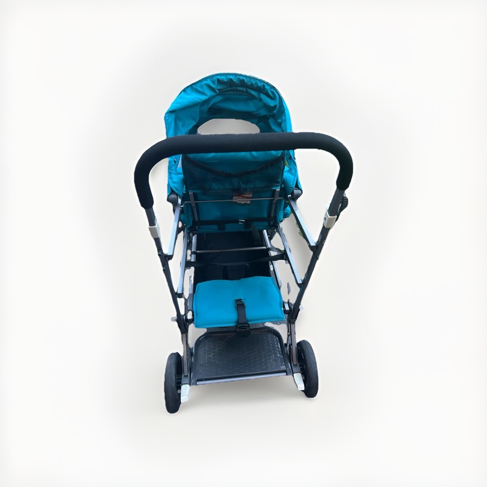 Joovy Double Stroller Blue Gray Folding Cup Holder Adjustable Back Rest