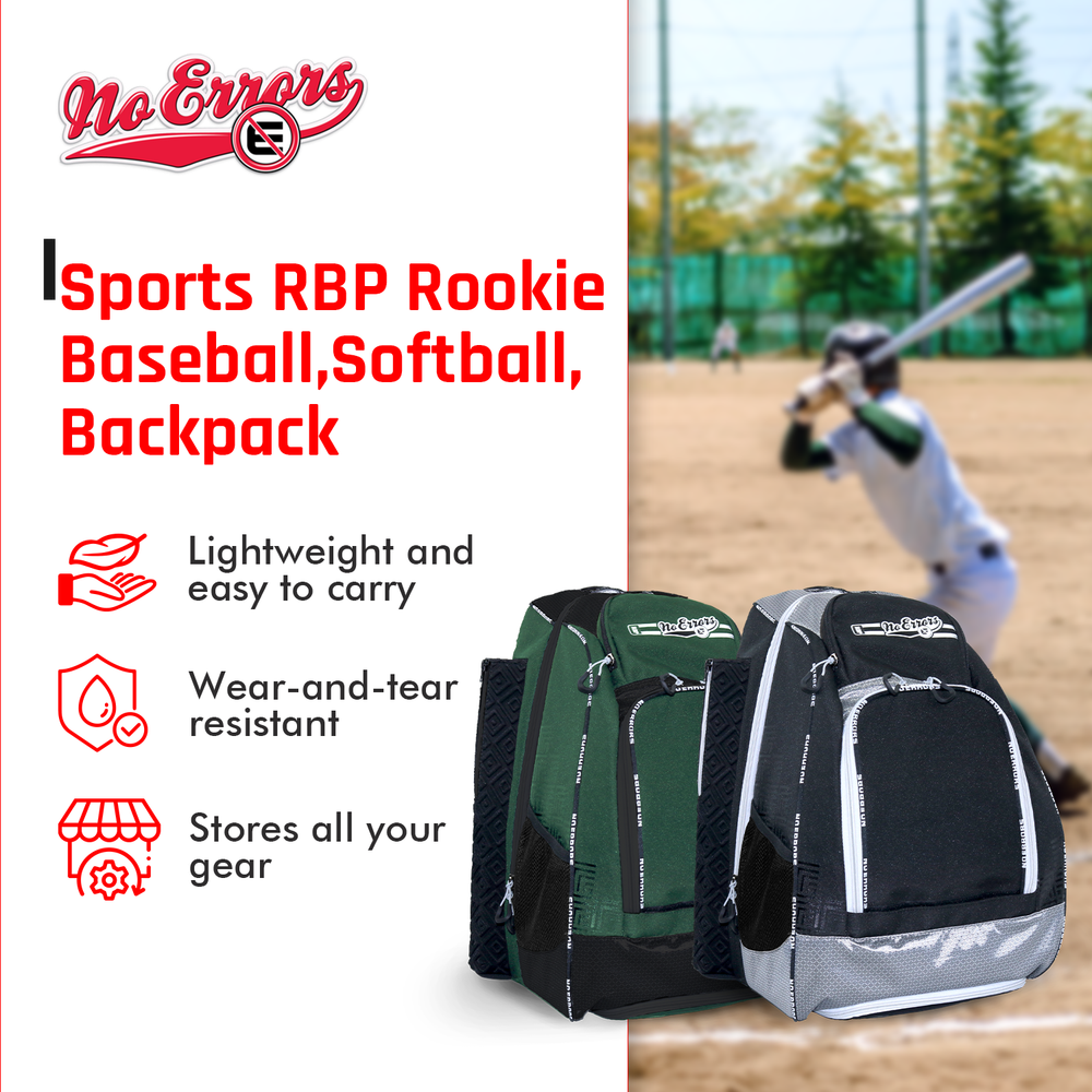 RBP Backpack Bag by No Errors | Perfect for Baseball, Softball Gear