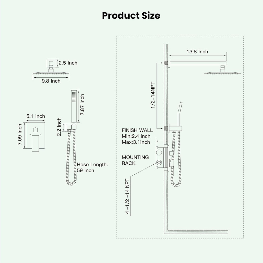Matte Black Rainfall Shower System with 10" Head and Brass Valve Combo