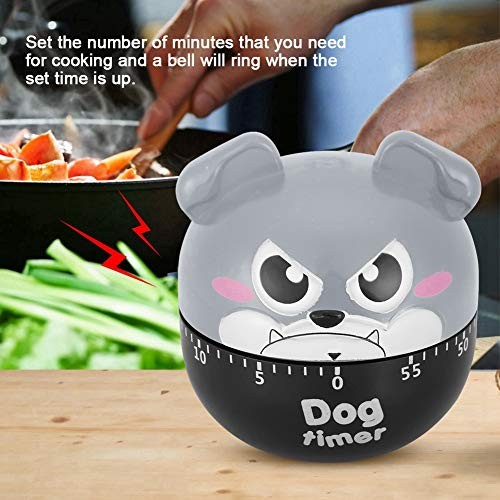 Mechanical Kitchen Timer, Cute Dog Wind Up 60 Minute Manual Countdown Gray