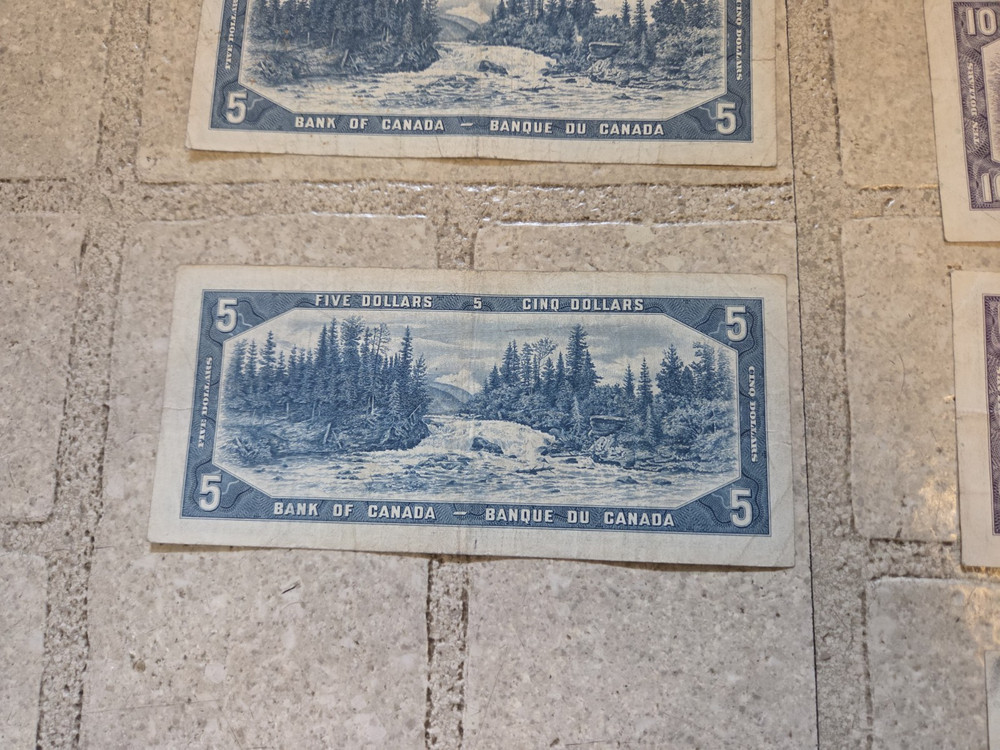 Canada 1954 Banknotes $50 Face Value- Circulated ($5 & $10 notes)