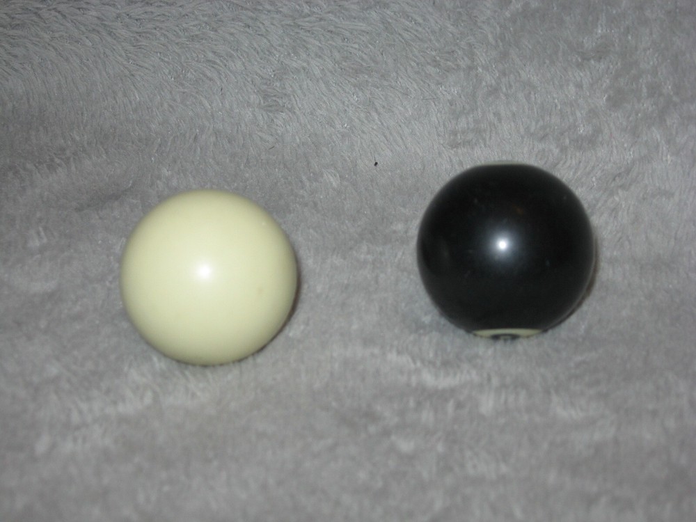 Mini Pool Balls #8 Black Solid + White Cue 1.5" Diameter Billiard Replacement