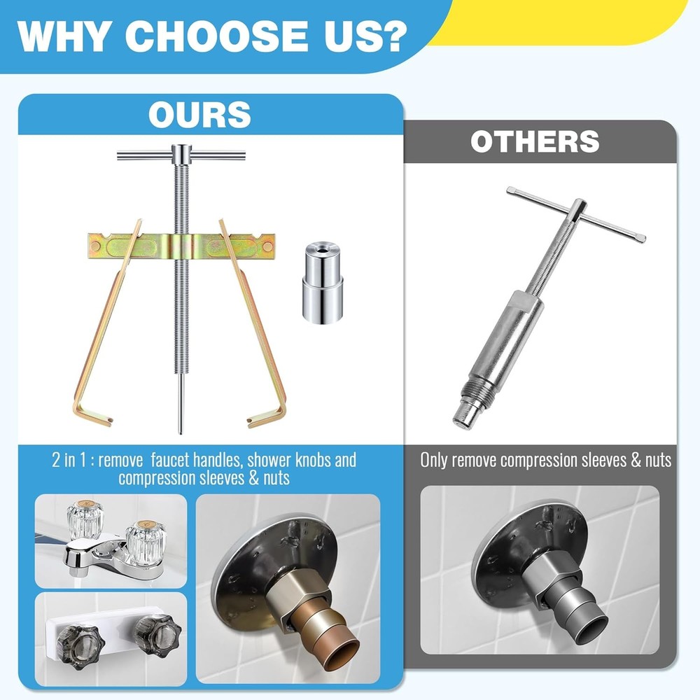 Enhon Faucet Handle Puller, Compression Sleeve Puller Tool with 1/2 Inch Compres