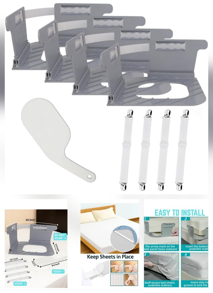 Bed Sheet Corner Holder System — Keeps Fitted Sheets Tight & Smooth