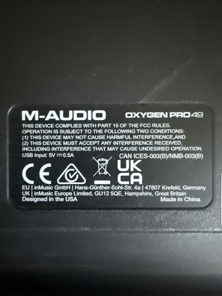 M-Audio Oxygen Pro 49-Key Keyboard Controller Power Source Not Included