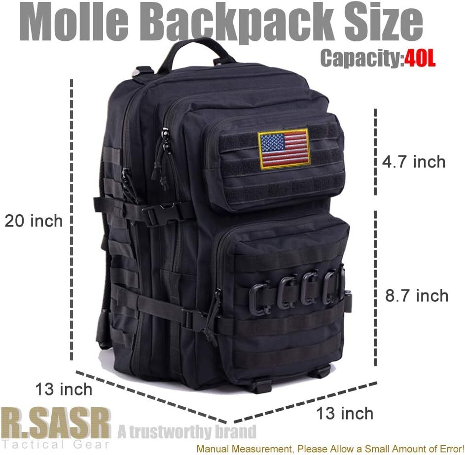 40L Black Tactical Backpack Military Molle System Outdoor Gear Hydration Comp...