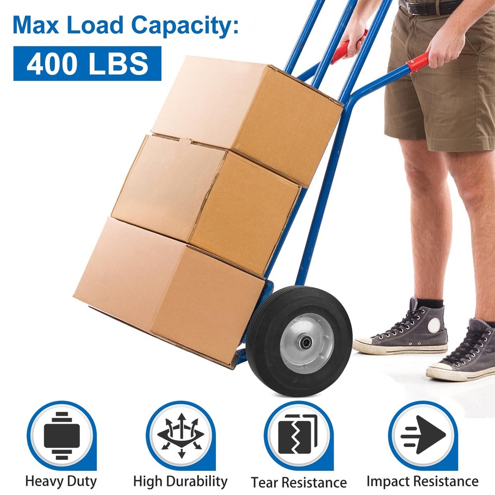10 x 2.5 Flat Free Solid Rubber Tire 10 Inch Hand Truck Solid Wheels Replacement
