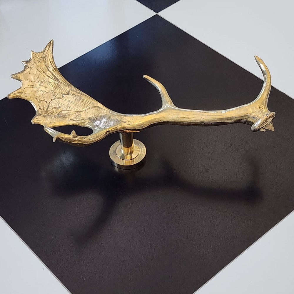 amazing BRASS Large Antler Moose Deer door pull hand made rustic heavy hook