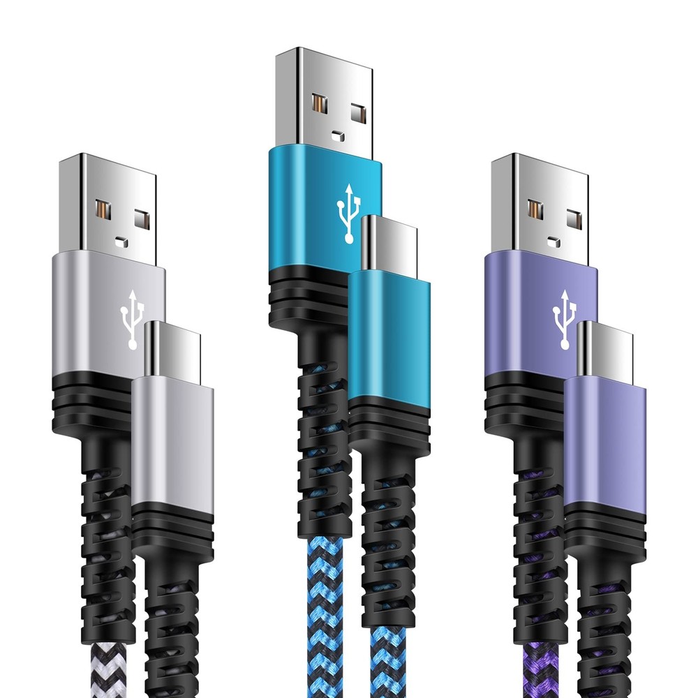 S23 USB Type C Cable Fast Charging Android 6ft C Cable, White+Purple+Blue