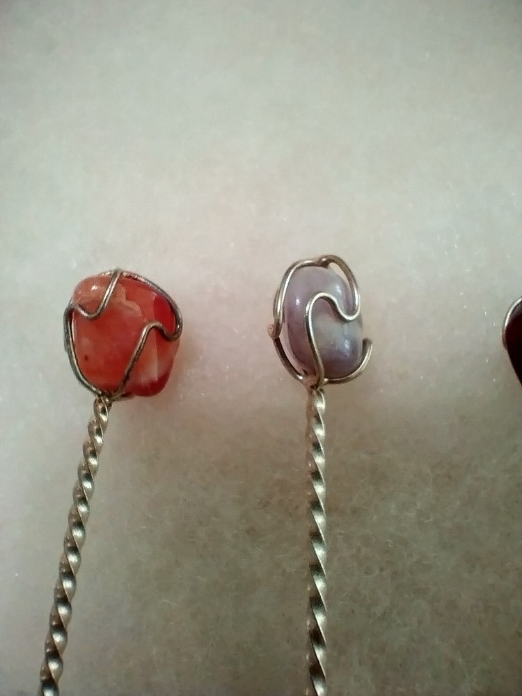 Set of 6 Silver and gemstone demi-tass spoons