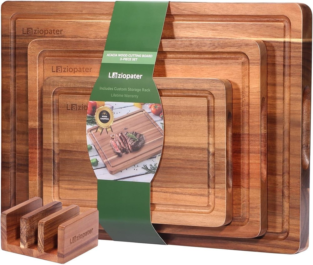 Wood Cutting Board Set, Rectangular Boards for Kitchen, 18x12x0